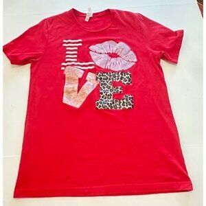 Canvas Bella Love Leopard Valentine's Day Kissing Lips Holiday T-shirt Large